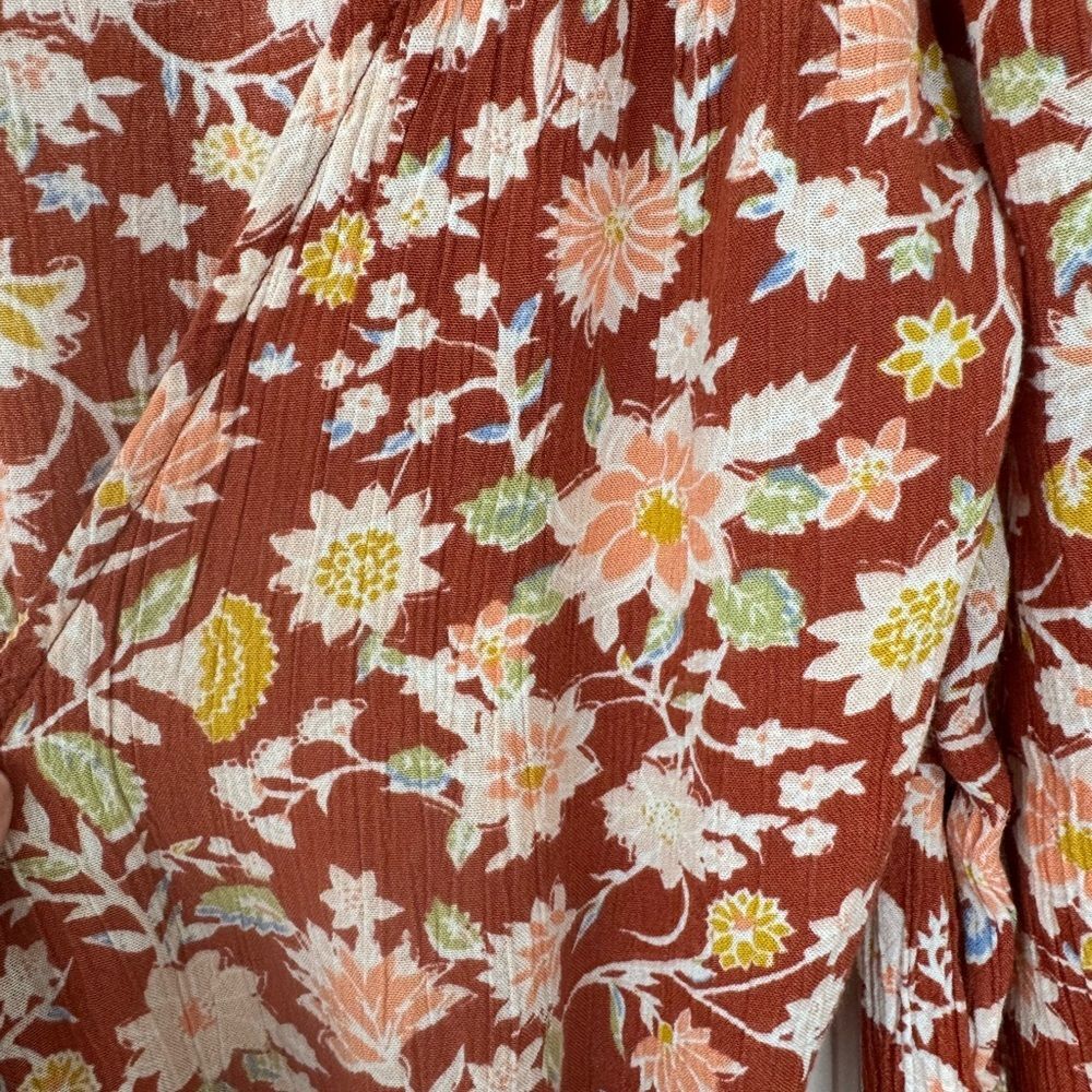 Billabong Rust Floral Wrap Midi Dress - Size Medium - Picture 6 of 8